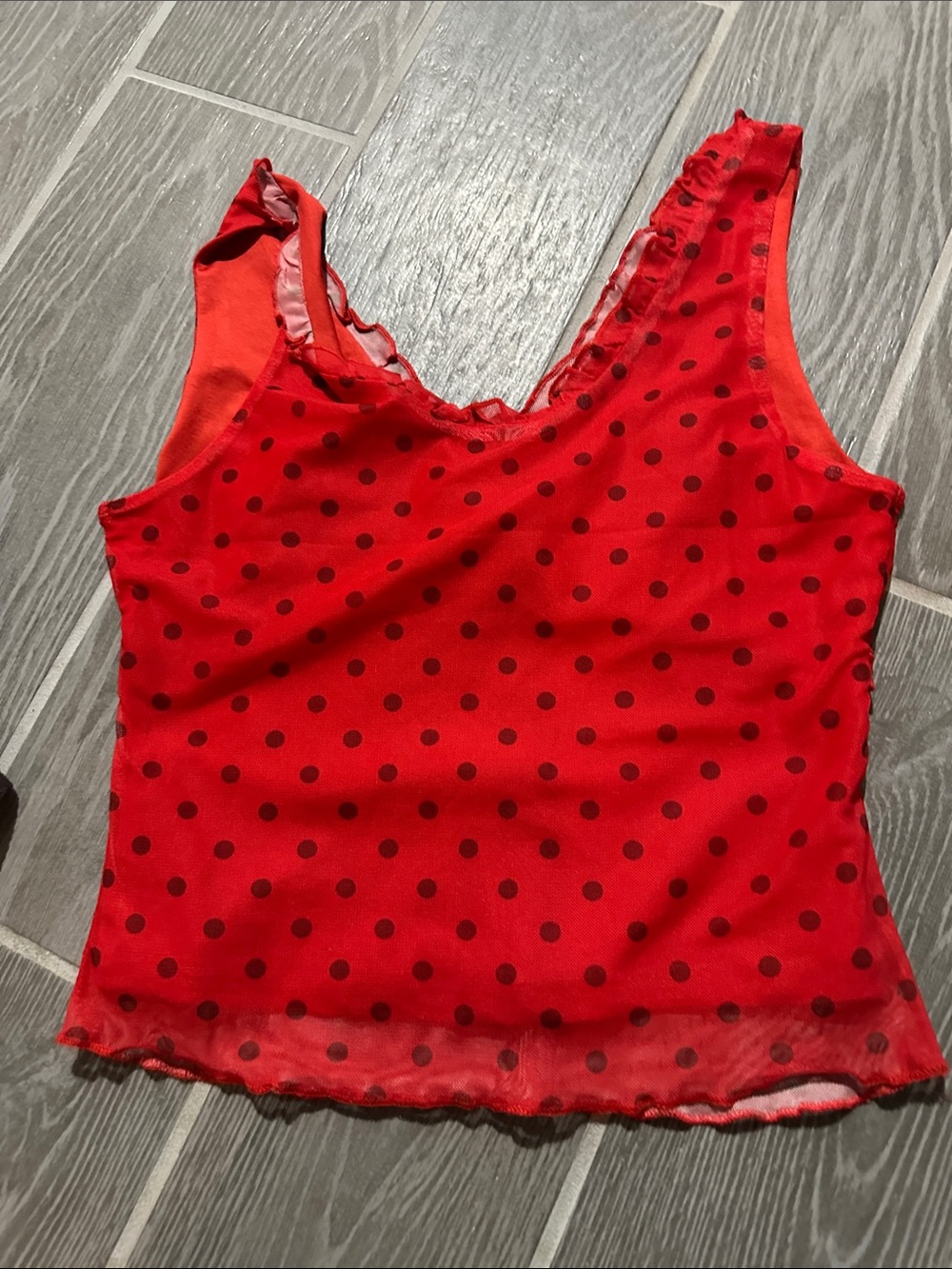 Red Polka Dot Ruffle Tank Top - Picture 3 of 4